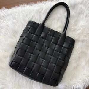 Unbranded | India Black Genuine Leather Zipper Woven Tote Bag Shoulder Purse